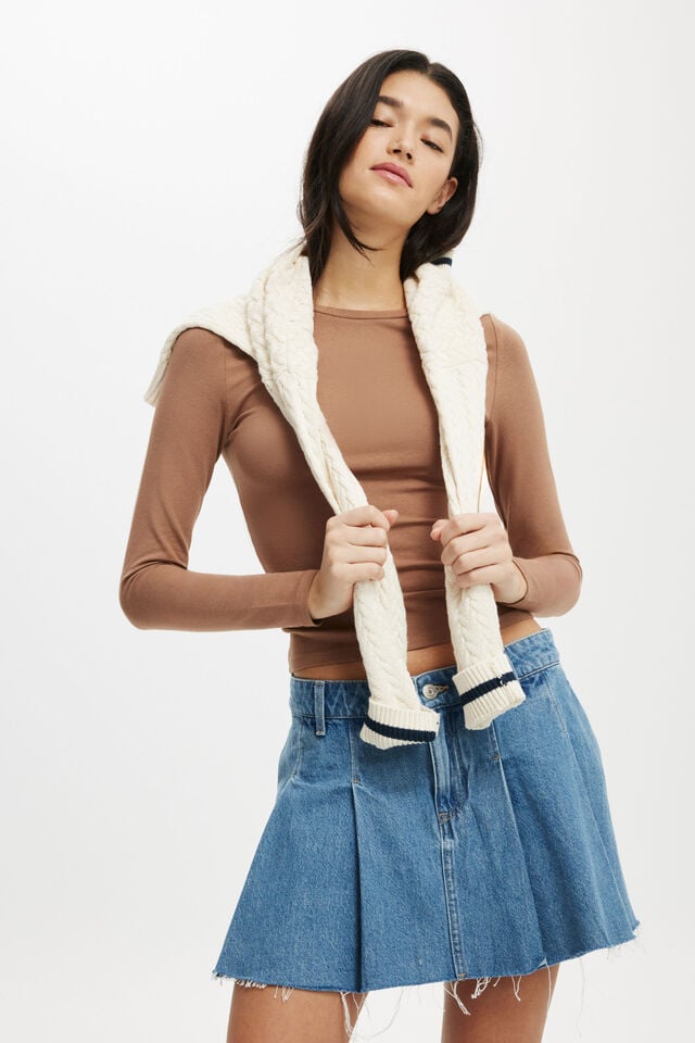 cotton on Pleated Denim Mini Skirt blue haze