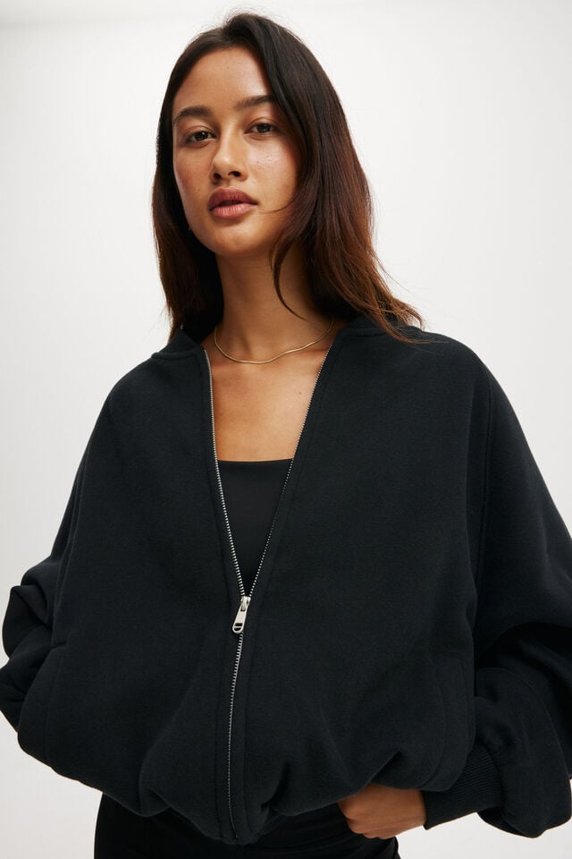 Cotton On Plush Zip Through Bomber Black