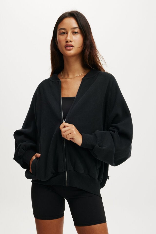 cotton on Plush Zip Through Bomber black