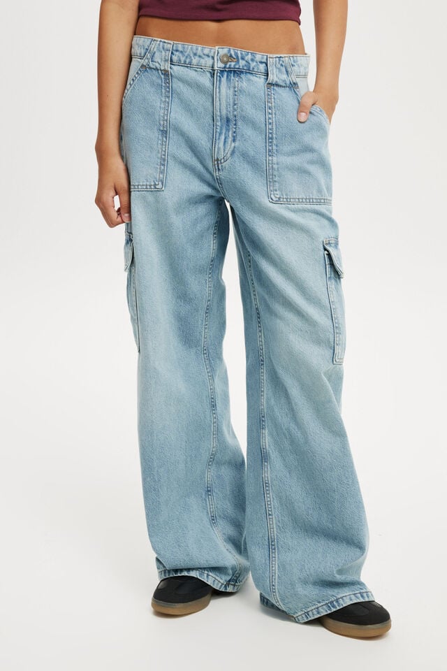 Cotton On Relaxed Cargo Jean Sunfaded Blue