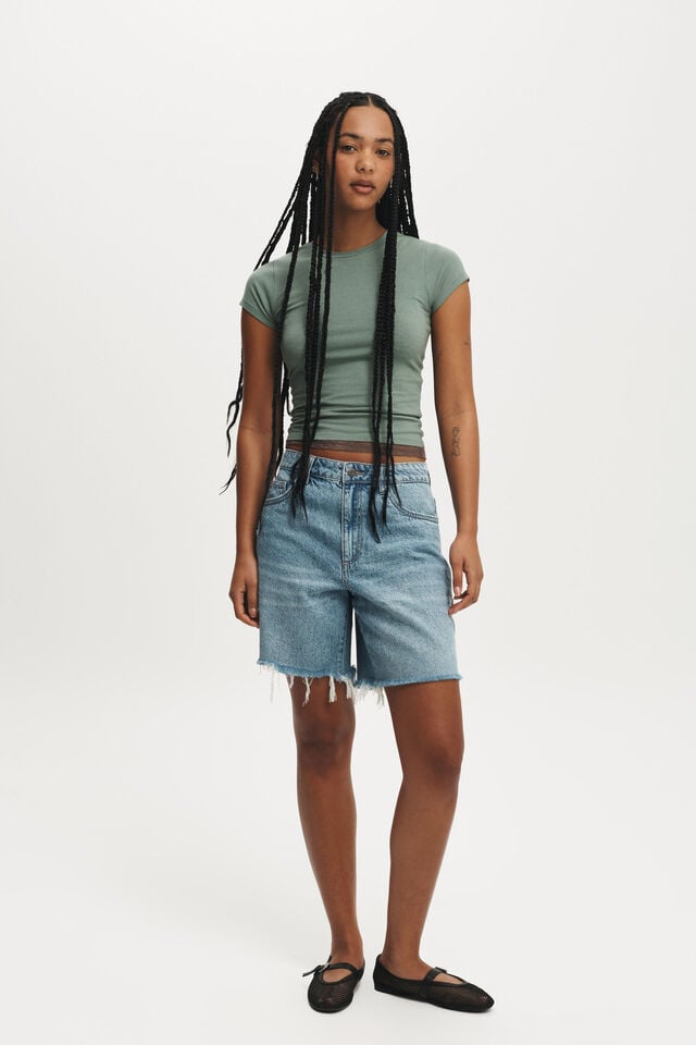 Cotton On Relaxed Denim Short Breeze Blue Worn