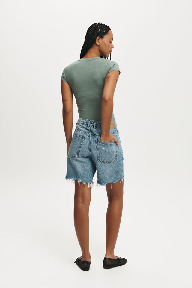 Cotton On Relaxed Denim Short Breeze Blue Worn
