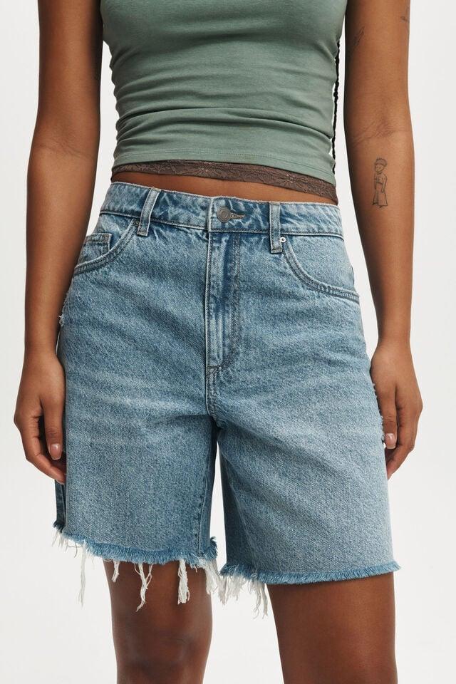 Cotton On Relaxed Denim Short Breeze Blue Worn