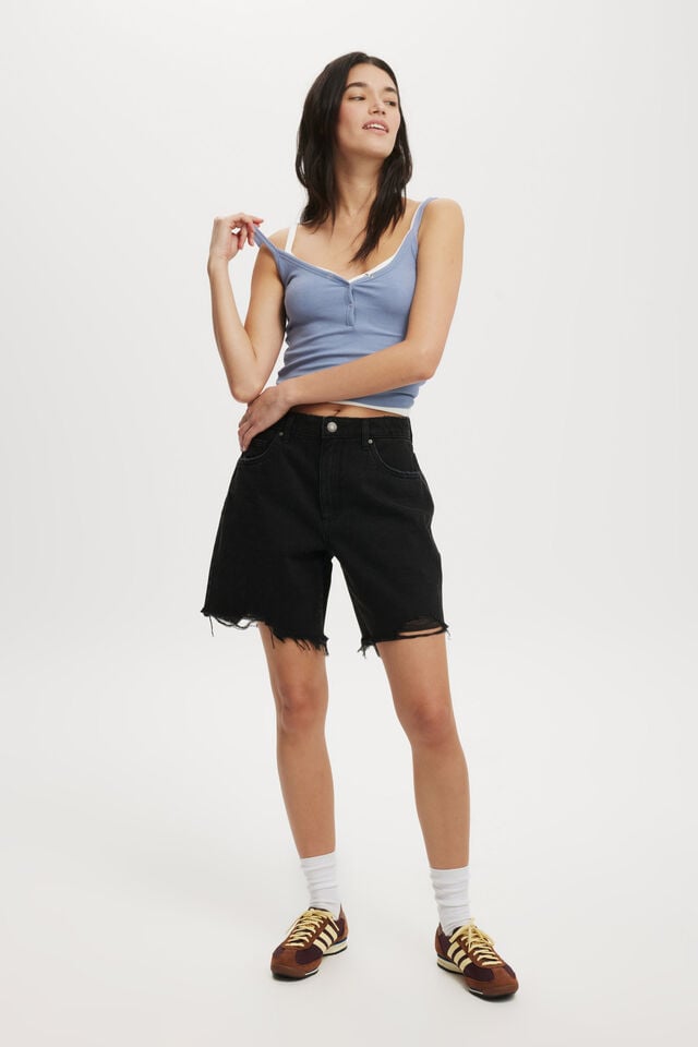 Cotton On Relaxed Denim Short Graphite Black Rip