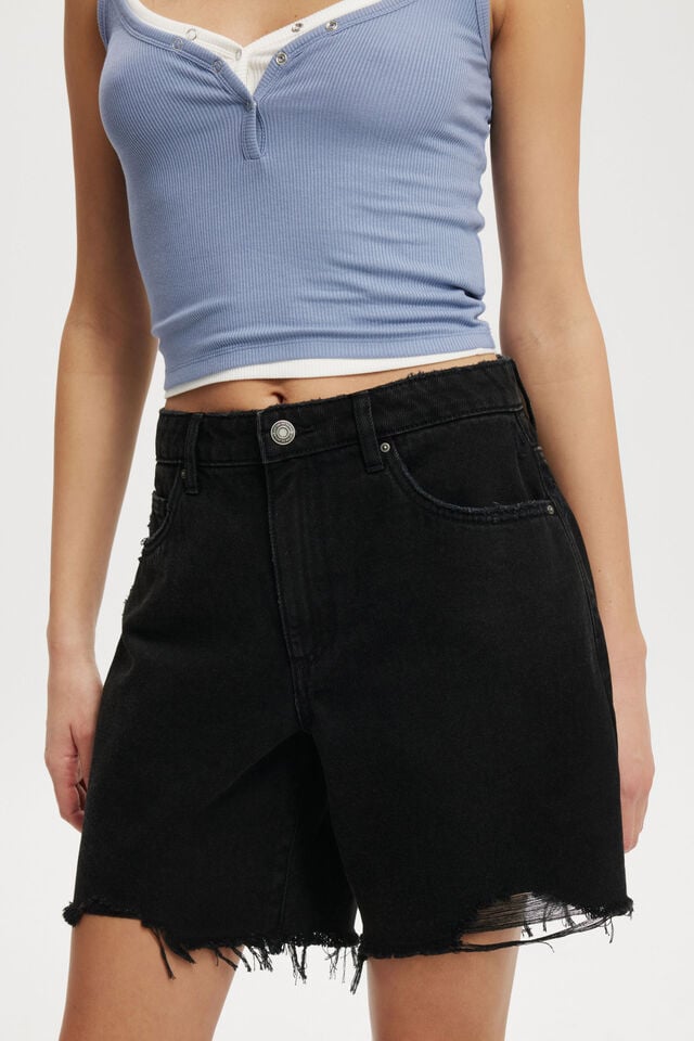 Cotton On Relaxed Denim Short Graphite Black Rip