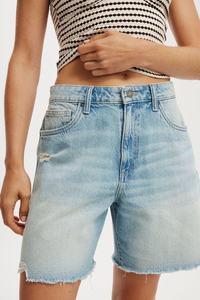 Cotton On Relaxed Denim Short Sunfaded Blue Rip