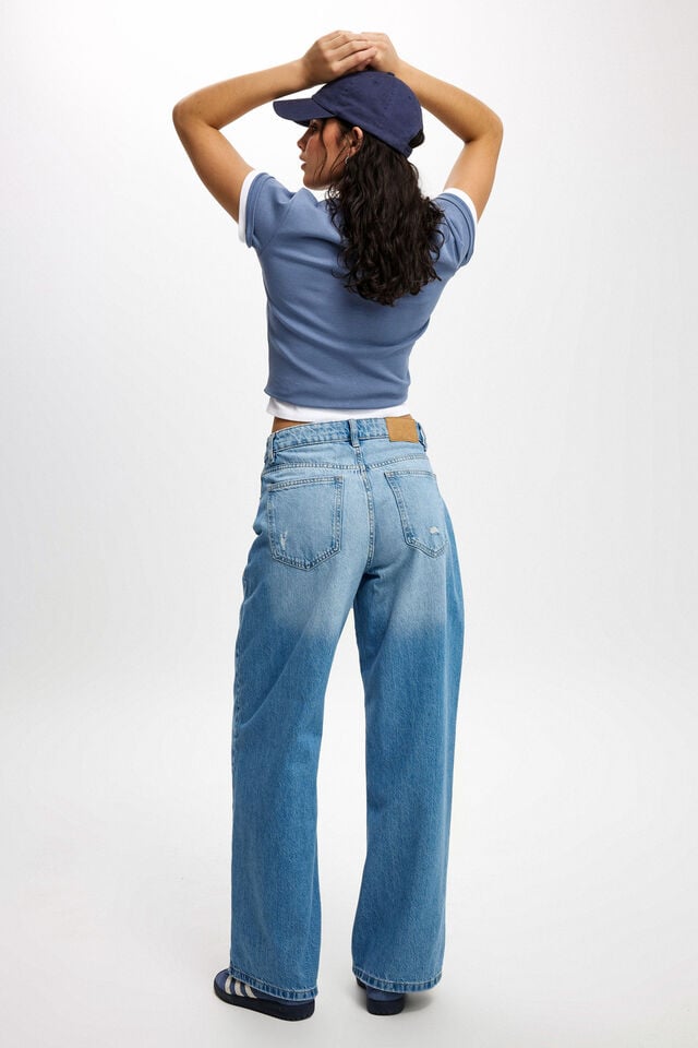 Cotton On Relaxed Wide Jean Breeze Blue Worn