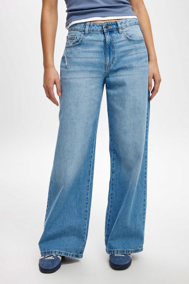 Cotton On Relaxed Wide Jean Breeze Blue Worn
