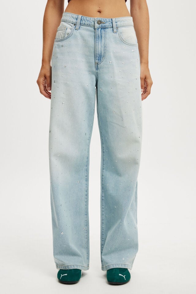 Cotton On Relaxed Wide Jean Sunfaded Blue/ Eyelet