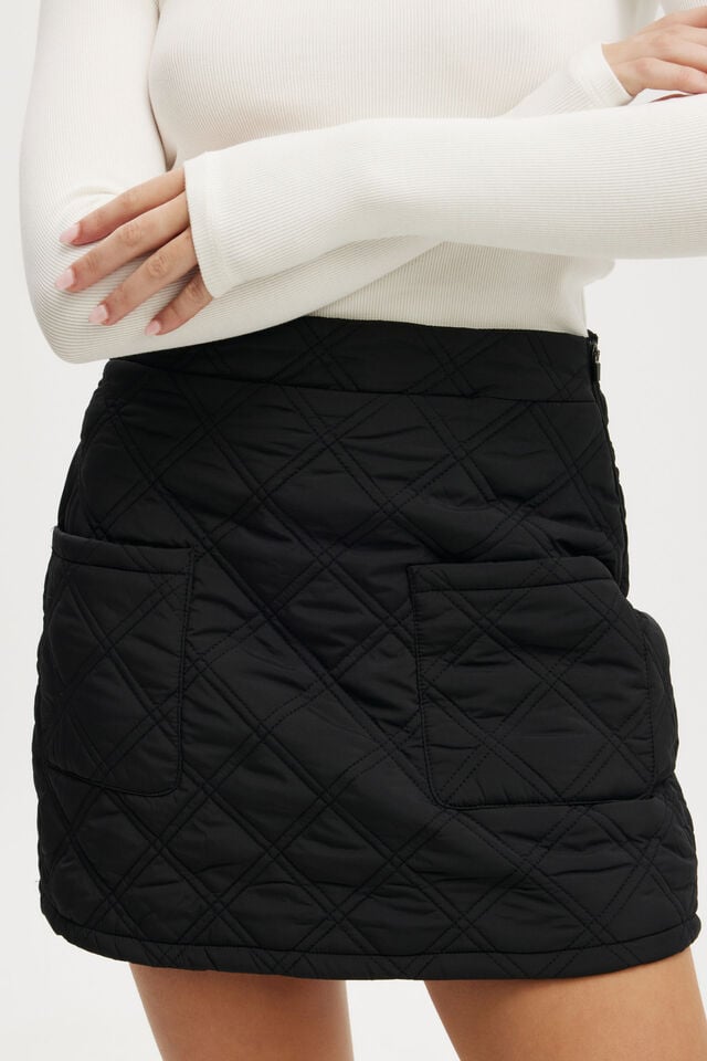 Cotton On Rhythm Quilted Puffer Mini Skirt Black