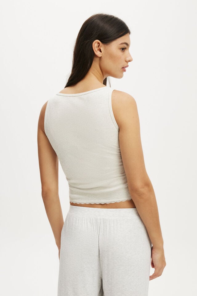 Cotton On Rib Lace Ruched Tank Light Grey Marle