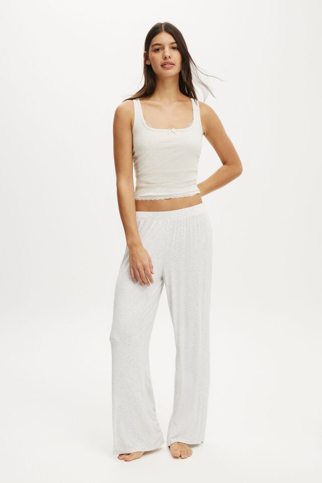 Cotton On Rib Lace Ruched Tank Light Grey Marle