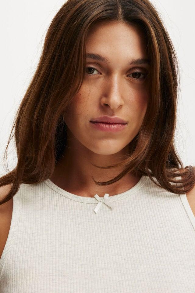 Cotton On Rib Lace Ruched Tank Light Grey Marle