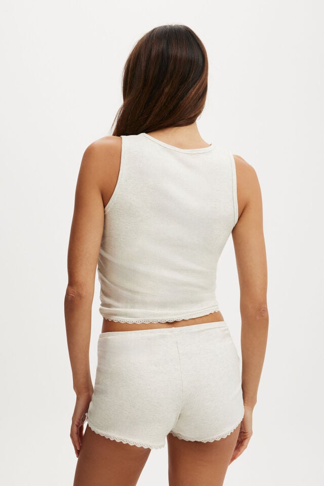 Cotton On Rib Lace Ruched Tank Light Grey Marle