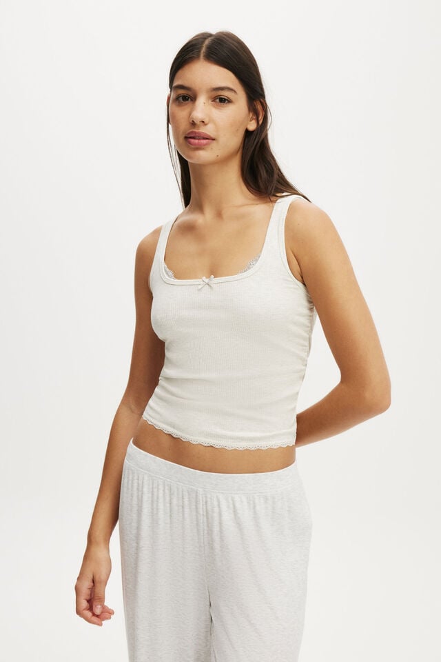 cotton on Rib Lace Ruched Tank light grey marle