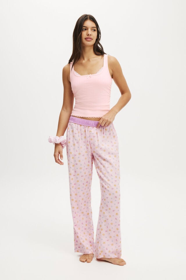 Cotton On Rib Lace Ruched Tank Tender Touch Pink