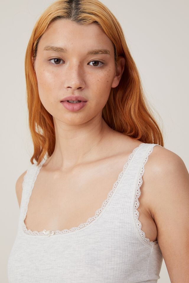 Cotton On Rib Lace Tank Light Grey Marle