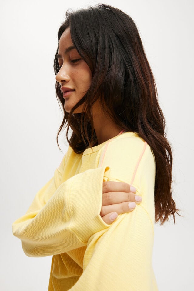 Cotton On Rib Long Sleeve Beach Top Sunshine