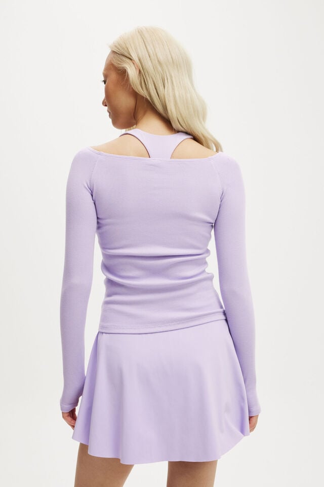Cotton On Rib Off Shoulder Longsleeve Purple Rose