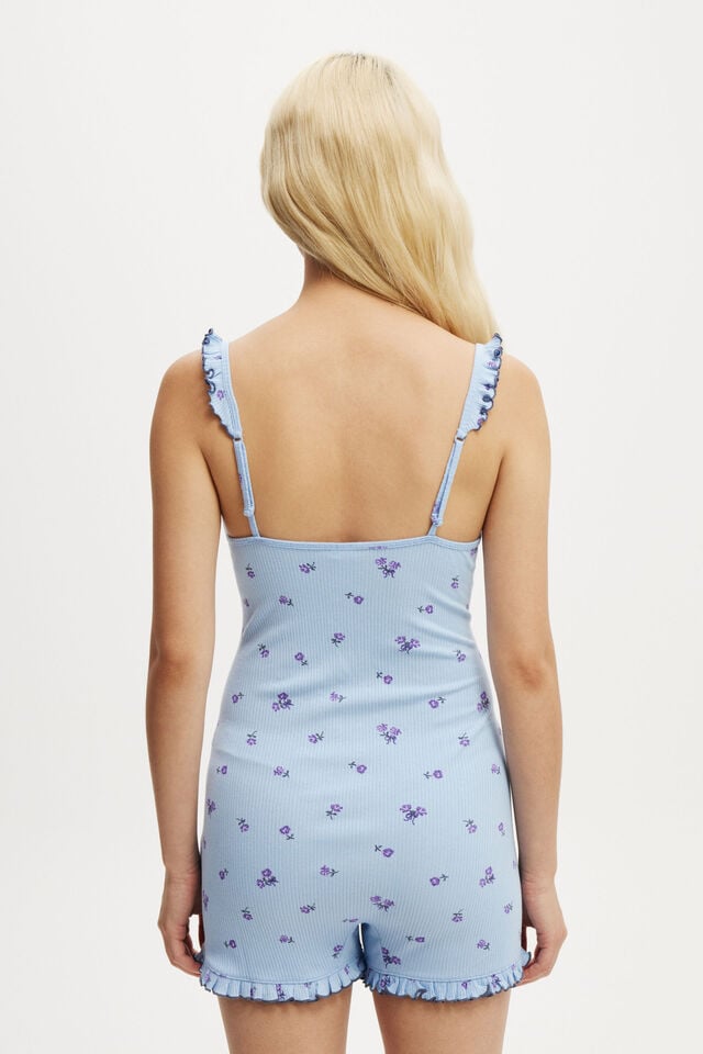 Cotton On Rib Ruffle Boyleg Romper Bella Rose