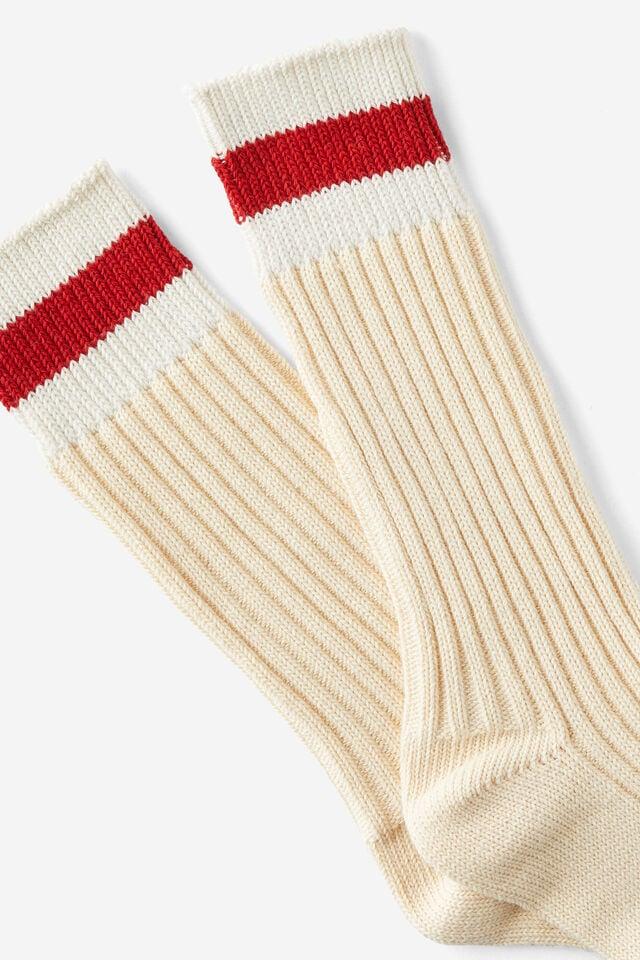 Cotton On Rib Stripe Sock Cream/bone/vintage Red