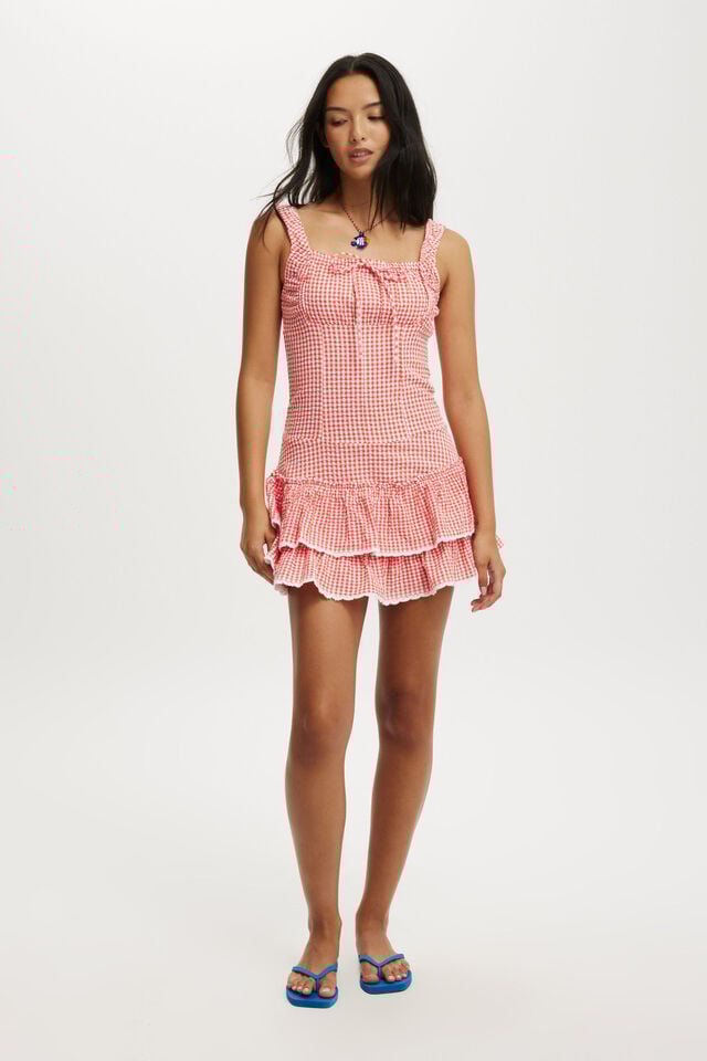Cotton On Riley Corset Mini Dress Nectarine Check