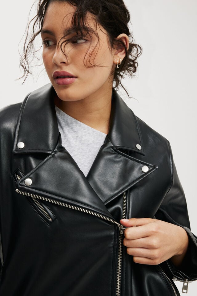 Cotton On Roman Faux Leather Biker Jacket Black