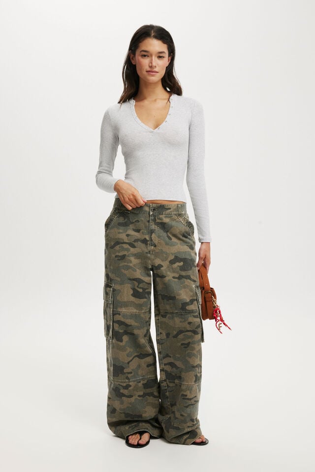 Cotton On Ryan Henley Long Sleeve Grey Marle