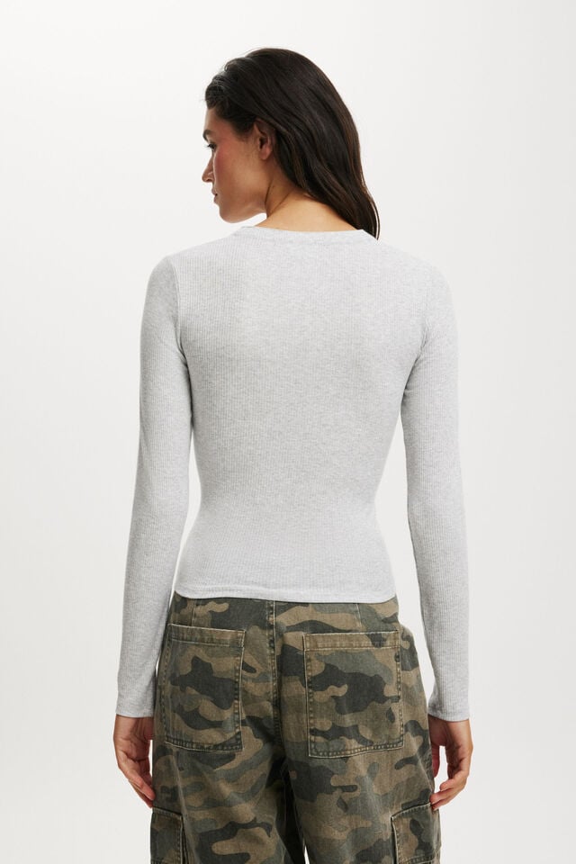 Cotton On Ryan Henley Long Sleeve Grey Marle