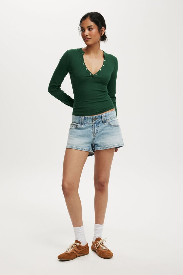 Cotton On Ryan Henley Long Sleeve Heritage Green