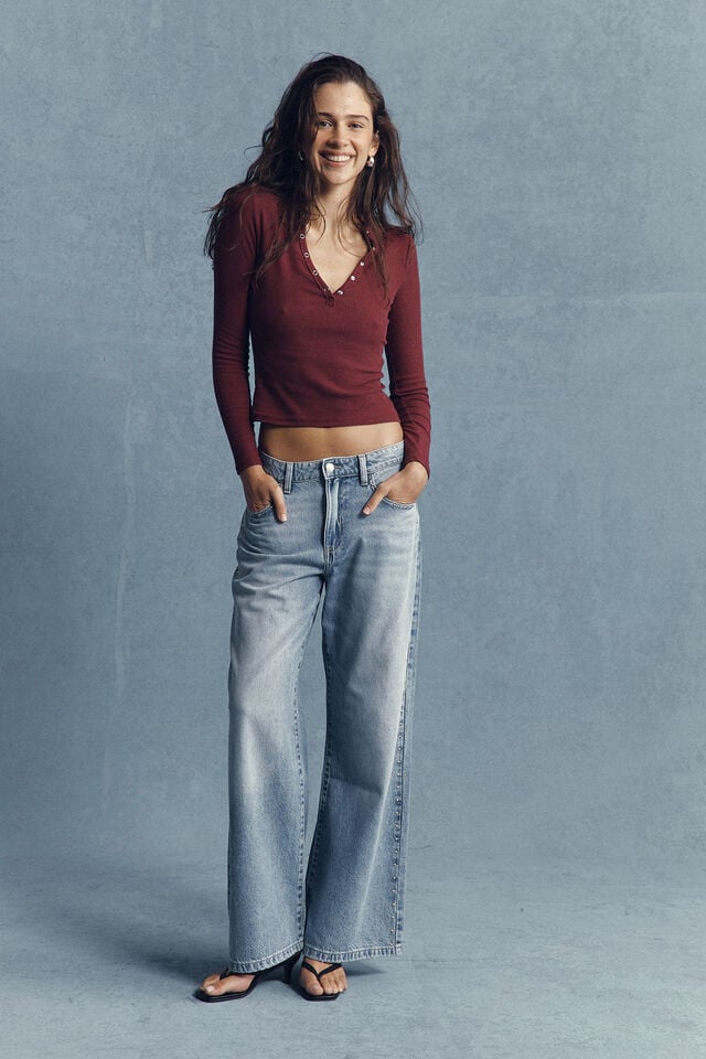 Cotton On Ryan Henley Long Sleeve Sour Cherry