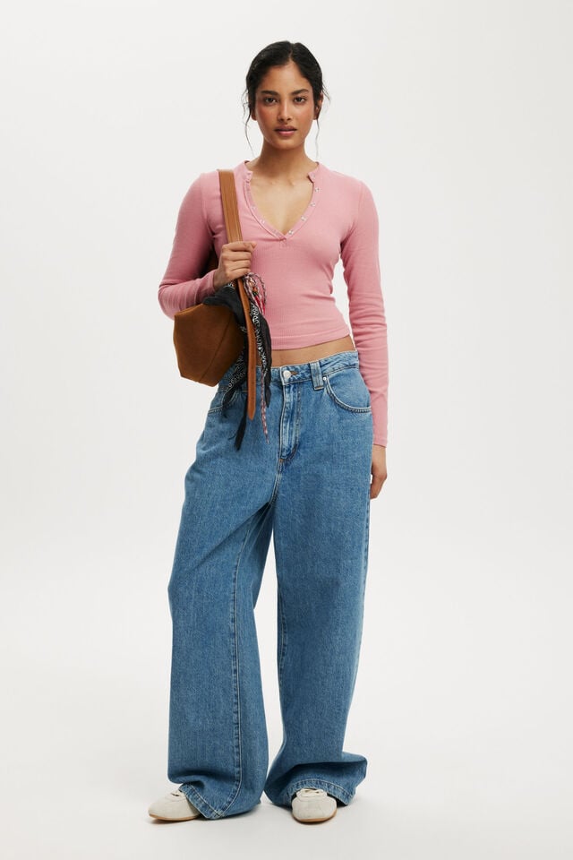 Cotton On Ryan Henley Long Sleeve Vintage Rose