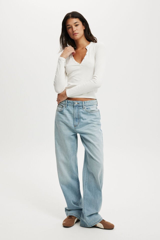 Cotton On Ryan Henley Long Sleeve Vintage White