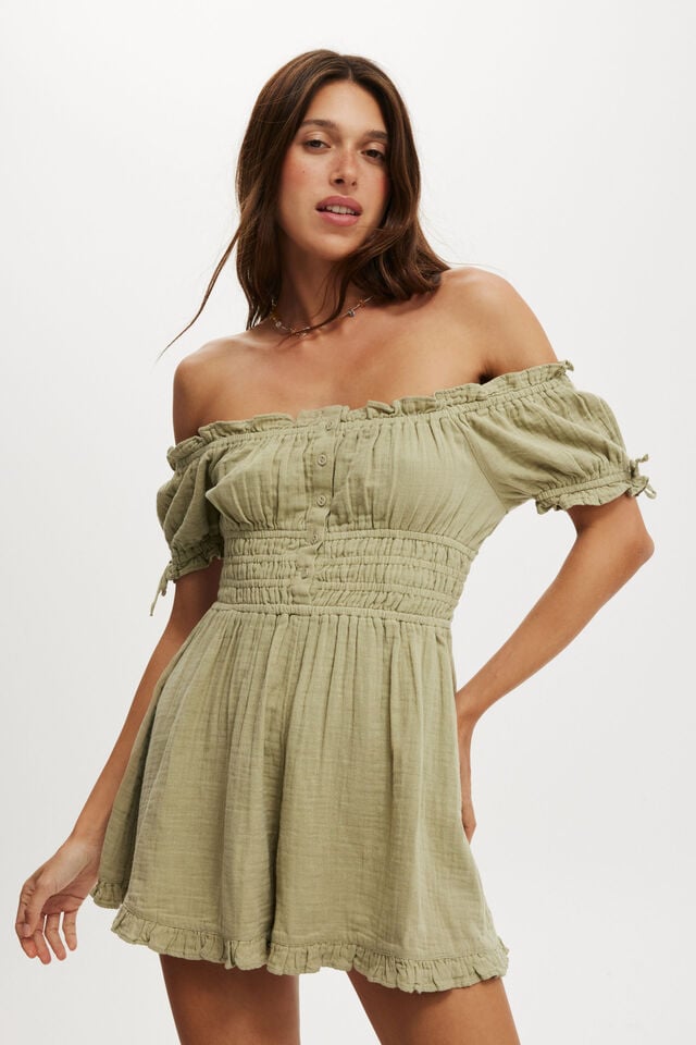 cotton on Sadie Button Through Playsuit artichoke