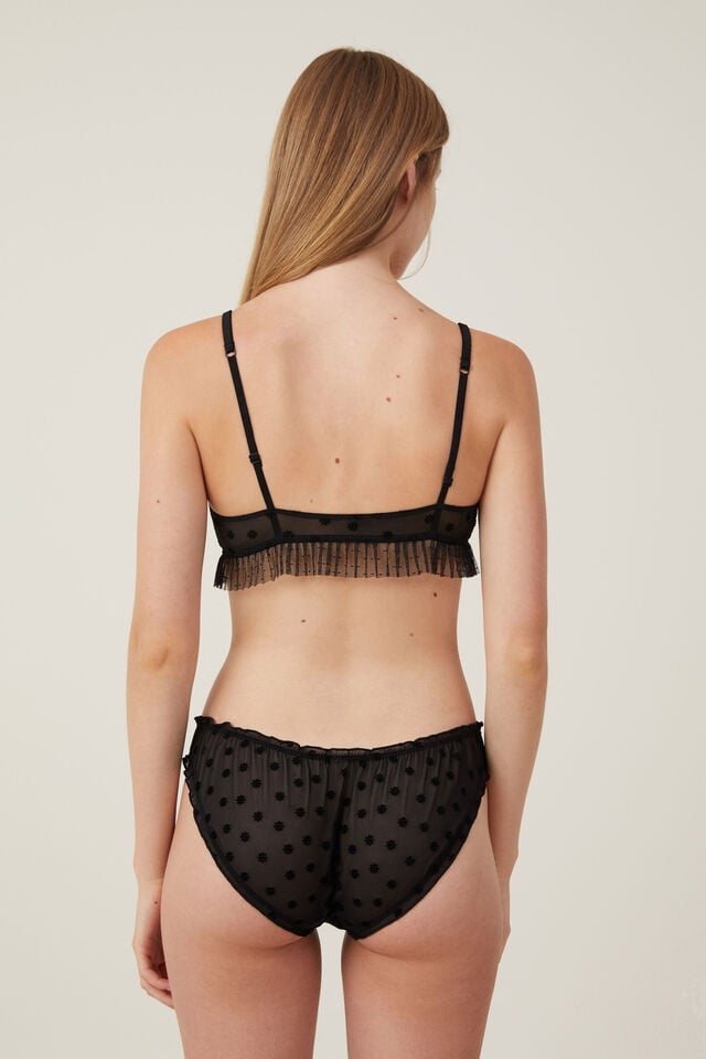 Cotton On Sasha Flocking Mesh Bralette Black Daisy