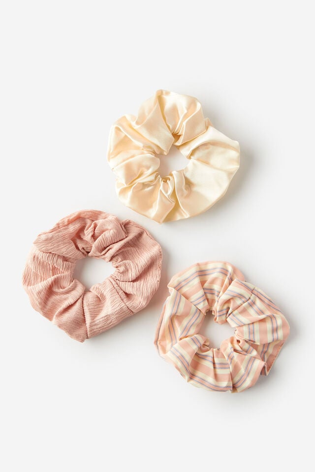 Cotton On Scrunchie Pack Pink Stripe/ecru