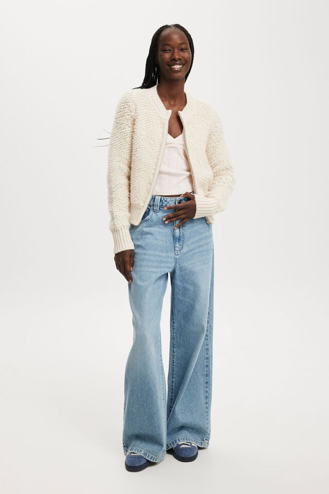 Cotton On Shaggy Crew Texture Cardigan Stone