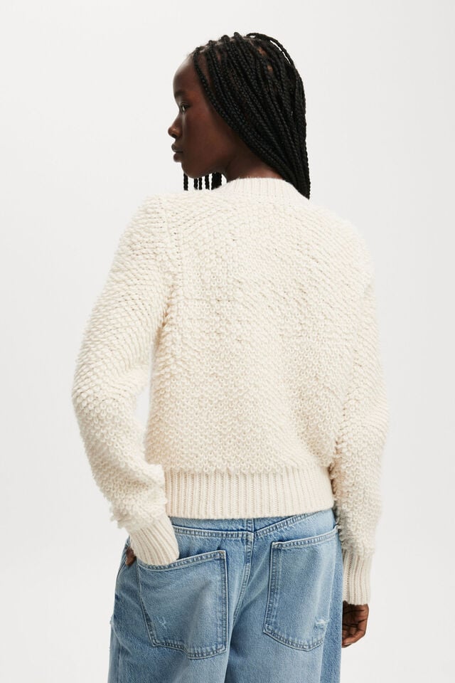 Cotton On Shaggy Crew Texture Cardigan Stone