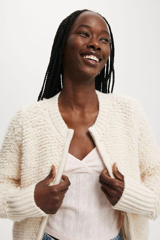 Cotton On Shaggy Crew Texture Cardigan Stone