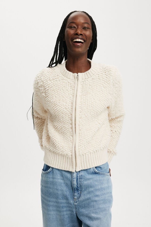 cotton on Shaggy Crew Texture Cardigan stone