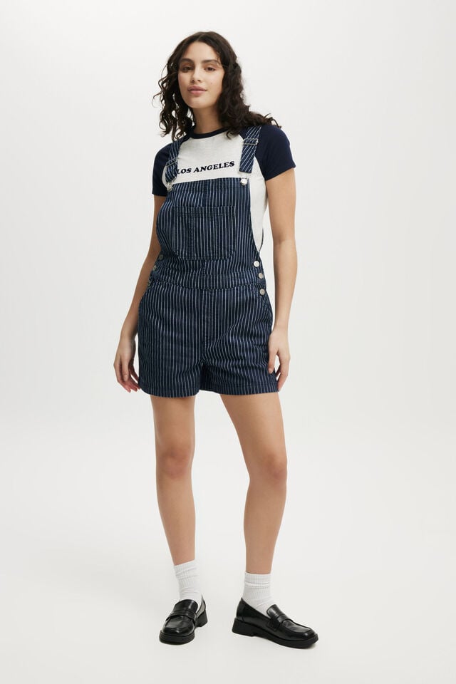Cotton On Short Denim Overall Apollo Stripe