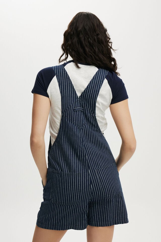 Cotton On Short Denim Overall Apollo Stripe