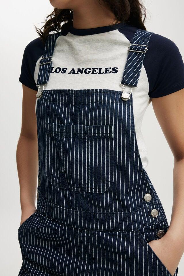 Cotton On Short Denim Overall Apollo Stripe
