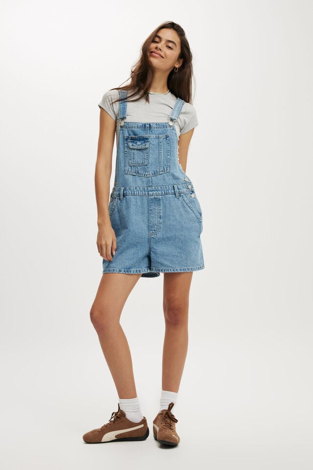 Cotton On Short Denim Overall Cleanwater Blue