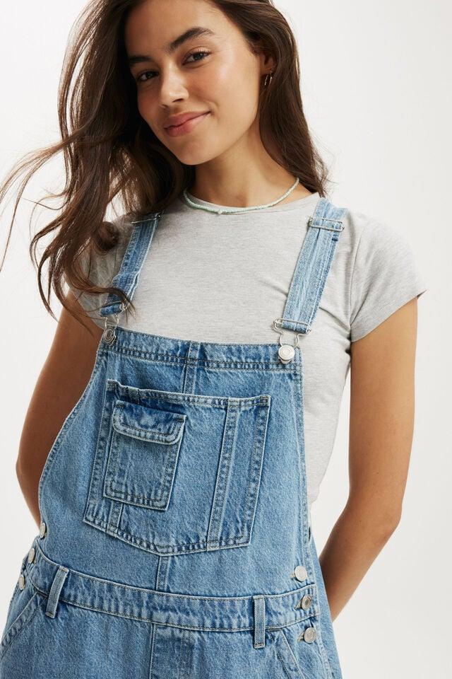 Cotton On Short Denim Overall Cleanwater Blue