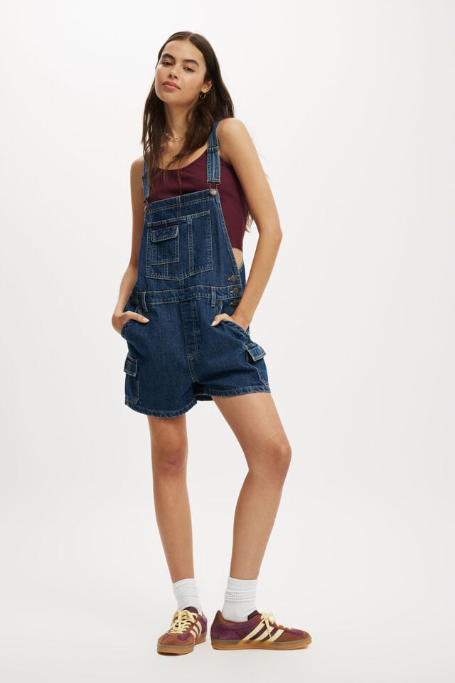 Cotton On Short Denim Overall Nordic Blue/cargo
