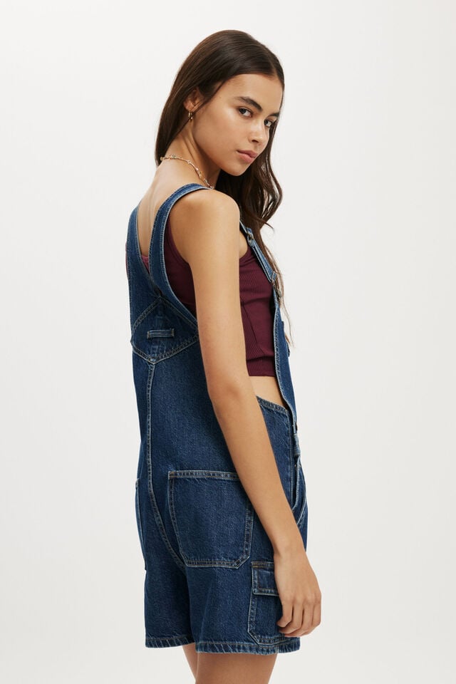 Cotton On Short Denim Overall Nordic Blue/cargo