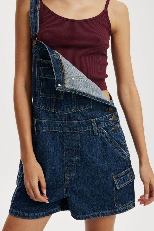 Cotton On Short Denim Overall Nordic Blue/cargo