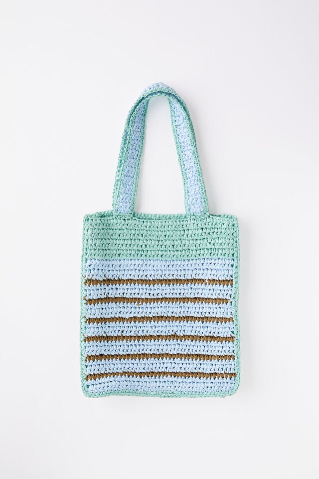 cotton on Sierra Woven Tote Bag mint/choc stripe