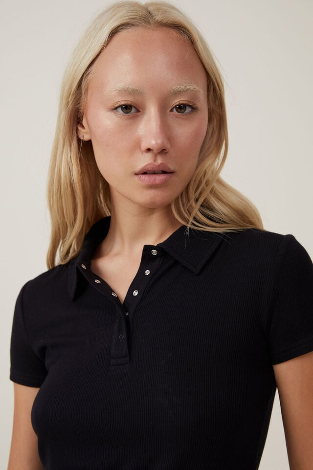Cotton On Sleep Recovery Polo Top True Black
